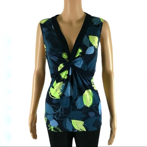 Tahari Sleeveless Patterned Blouse- Blue and Green - Picture 1 of 11